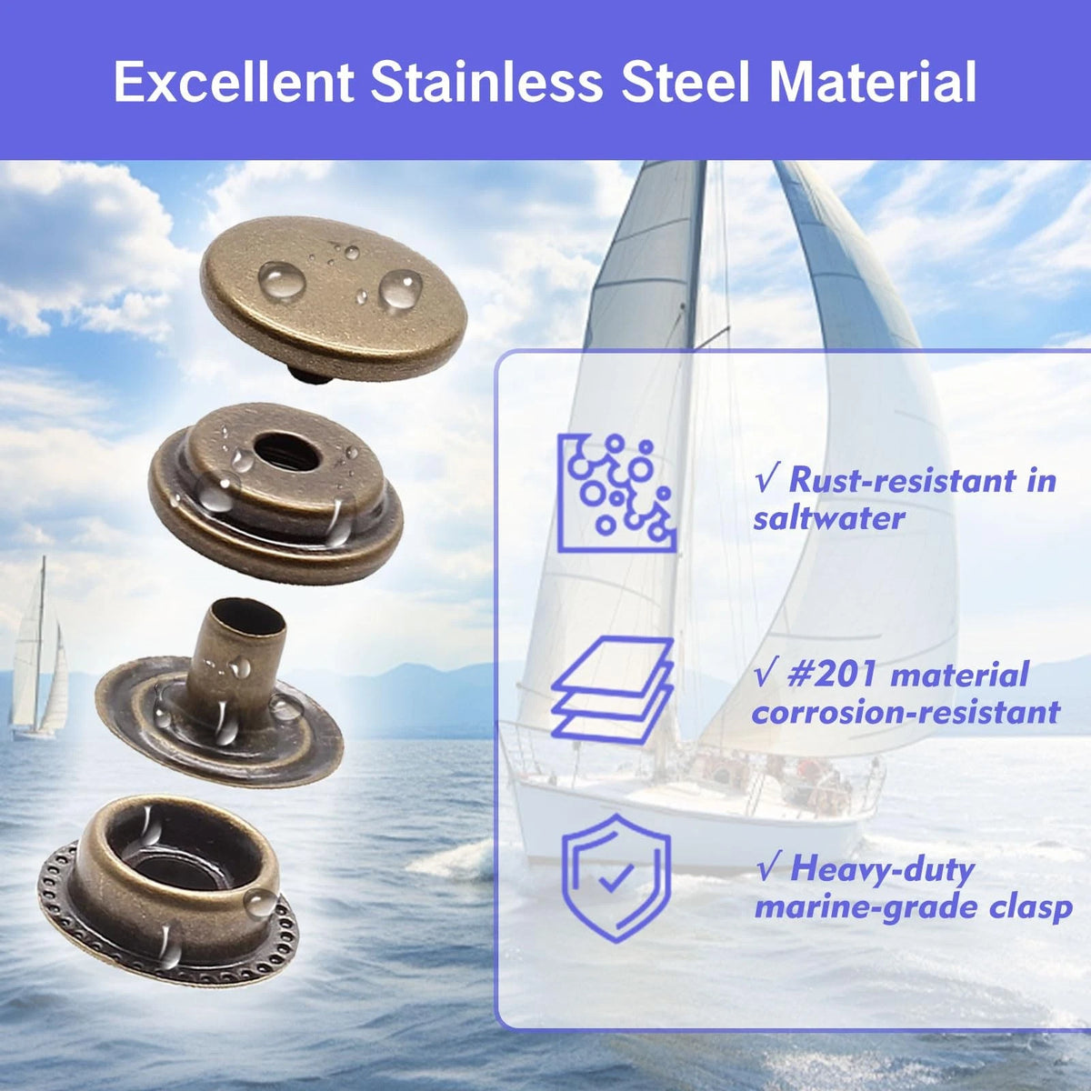 120 pcs Stainless Steel Snap for Marine Grade Boat Canvas (Antique Brass)