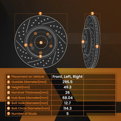 Set of 2 Drilled & Slotted Brake Rotors with Ceramic Pads for Nissan Altima (2013–2023)