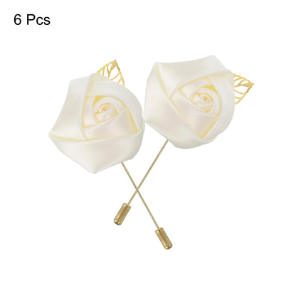 6X Groom Boutonnieres Rose Pins for Pure White