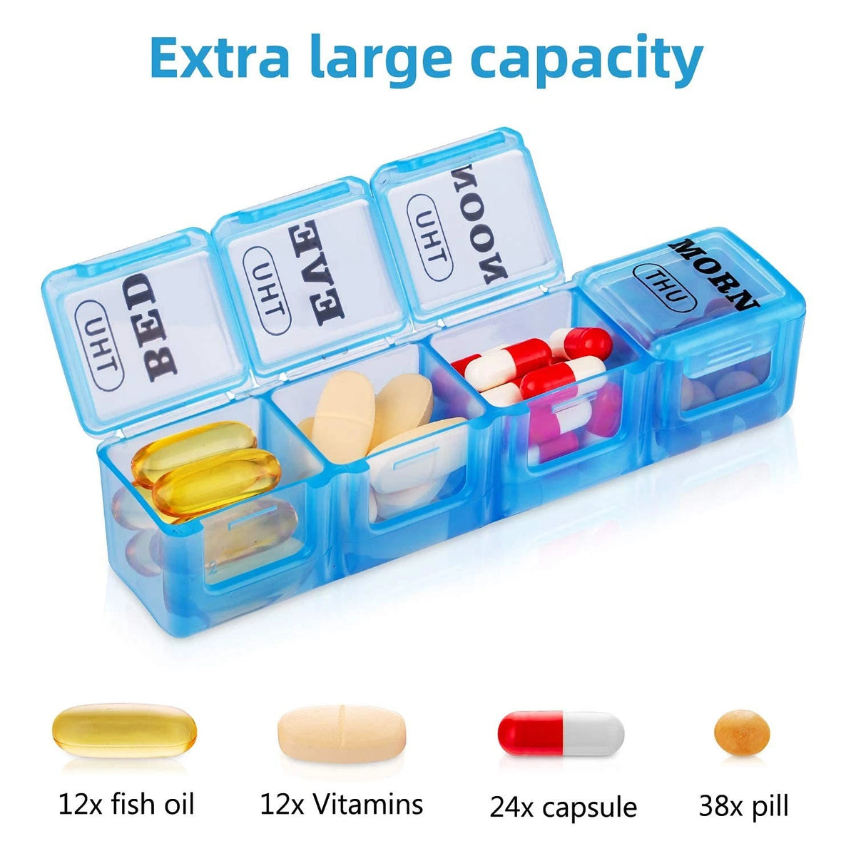 Set of 8 XL Weekly Pill Organizers for Daily Medication Management