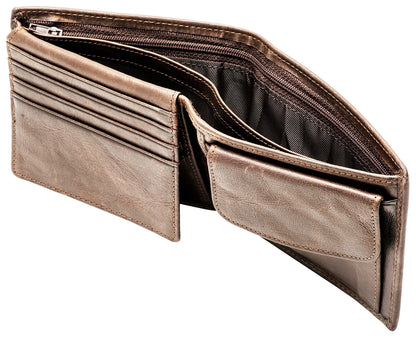 Genuine Leather Bifold Wallet for Men - Coffee