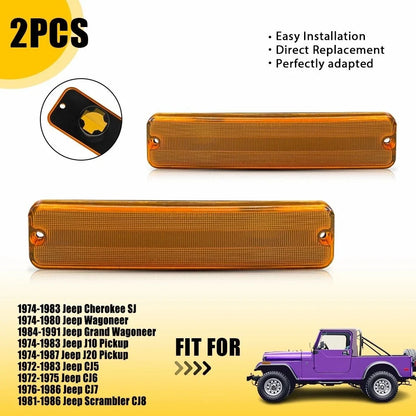 2Pcs Amber Front Fender Side Marker Light Housings for Jeep Grand Wagoneer (1984–1991)