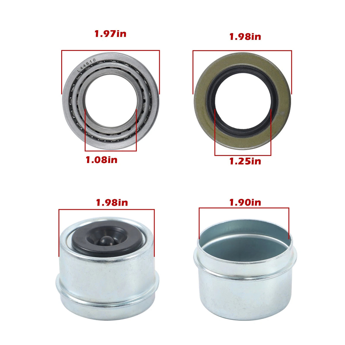Set of 4 Trailer Bearings for Trailer Axle 1-1/16" (L44649/L44610, BCK56595K)
