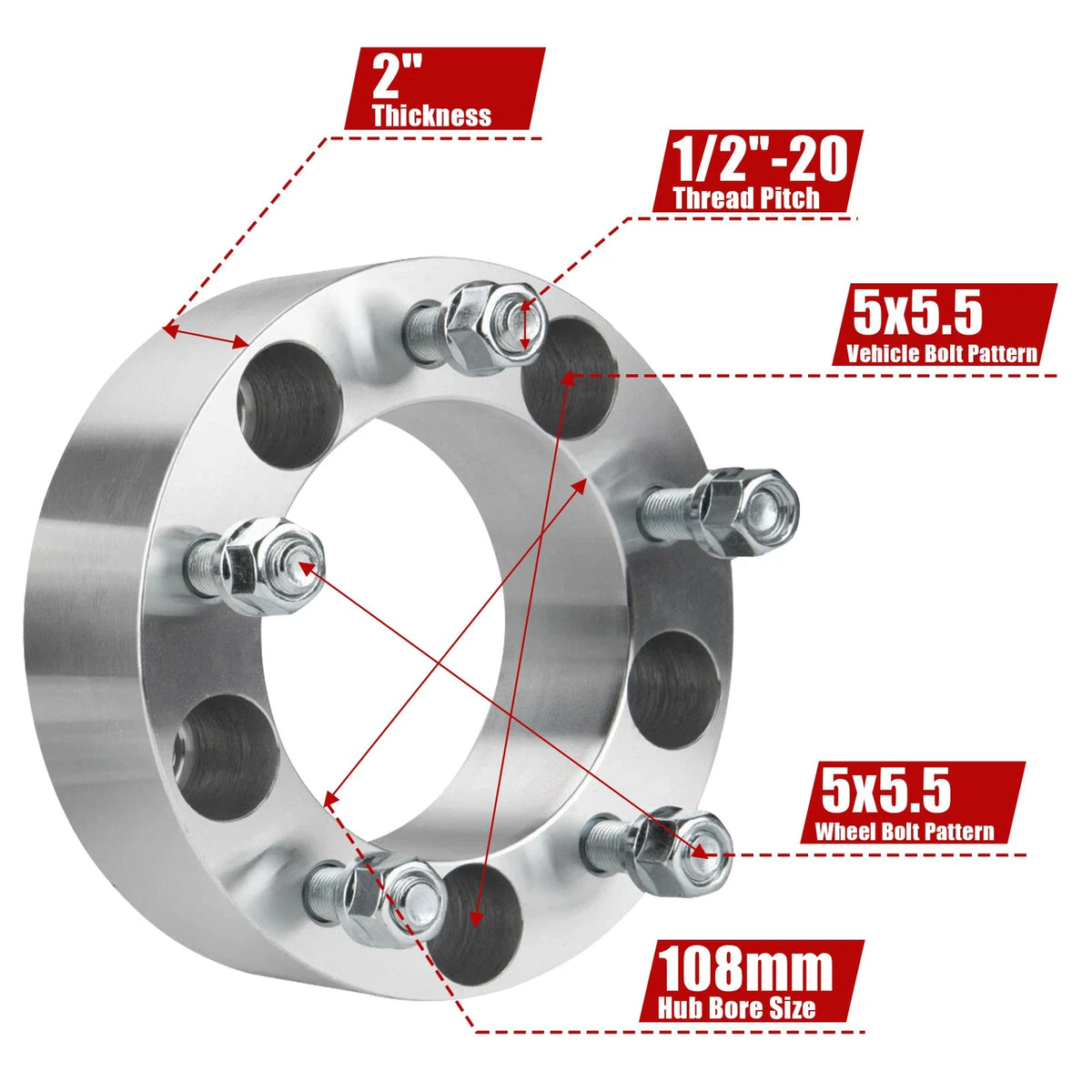 Set of 4 Wheel Spacers for Ford F-150 Bronco Jeep CJ3 Dodge Ram 1500 2" 5x5.5