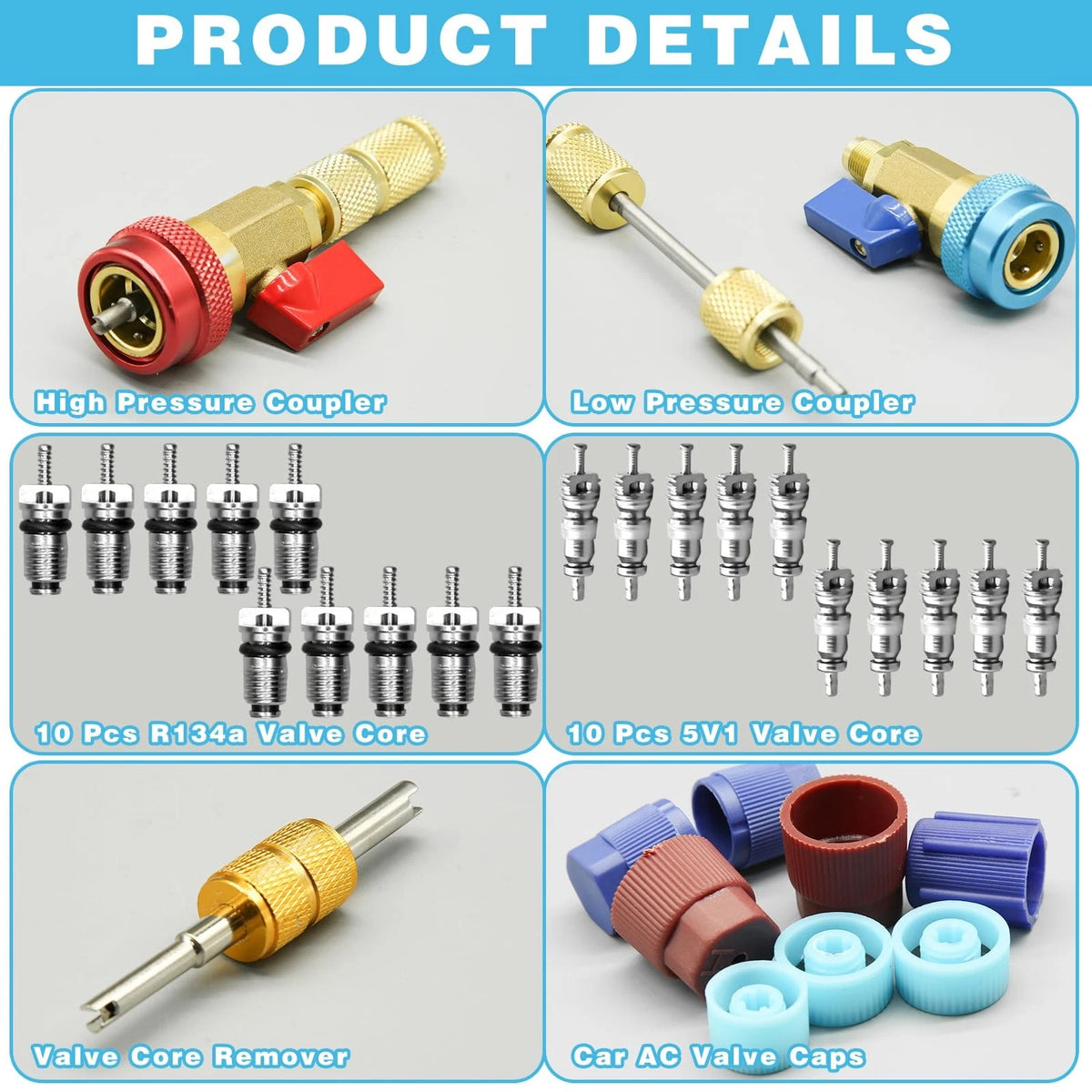 31Pcs R134A Valve Core Quick Remover Installer Tool Set for Automotive
