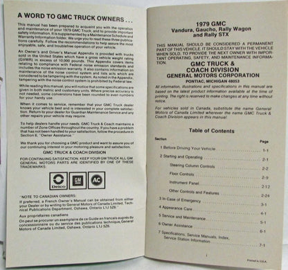 Owners Manual for 1979 GMC Vandura Gaucho Rally Wagon (1979)