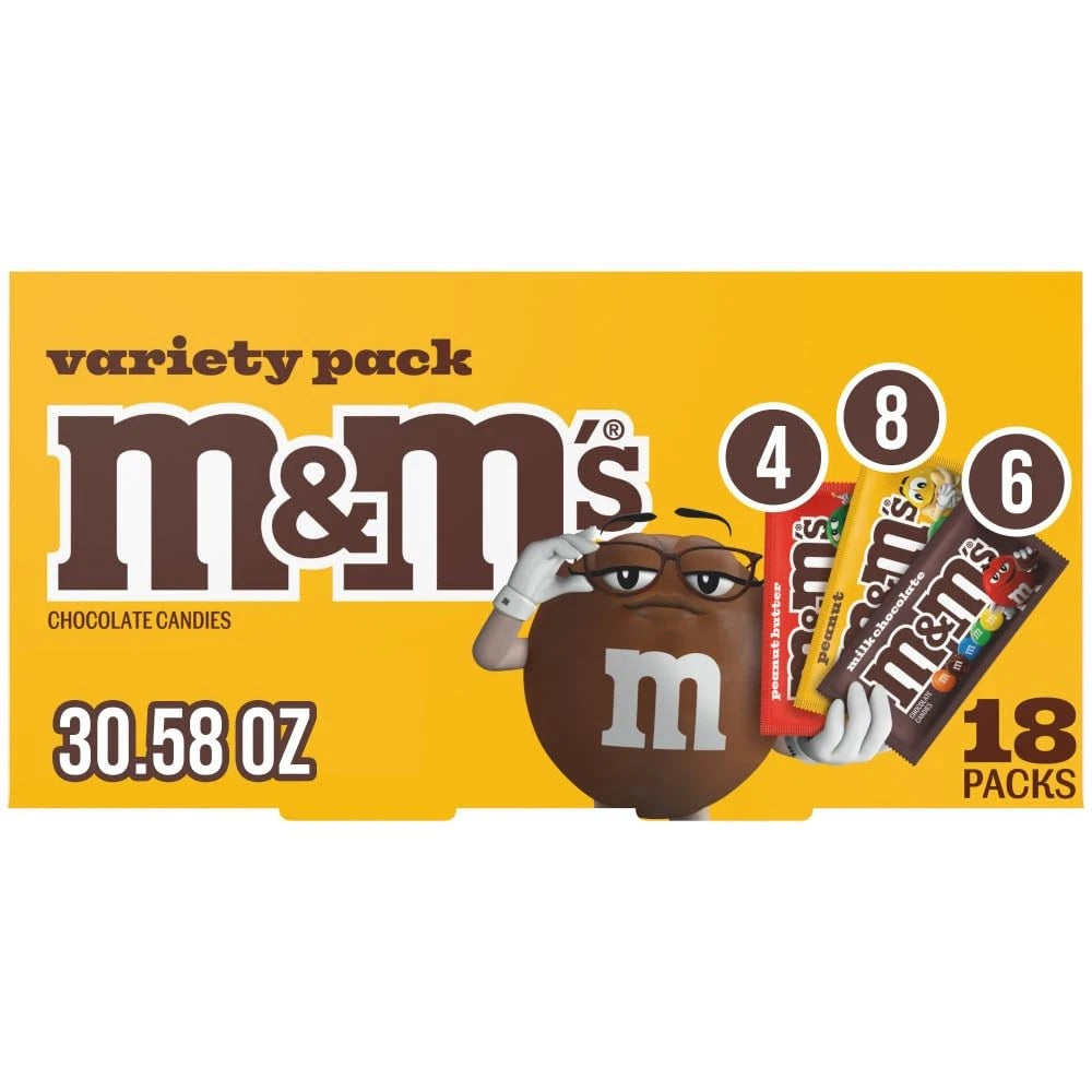 Pack of 18 M&M's Milk Chocolate, Peanut, Peanut Butter Original