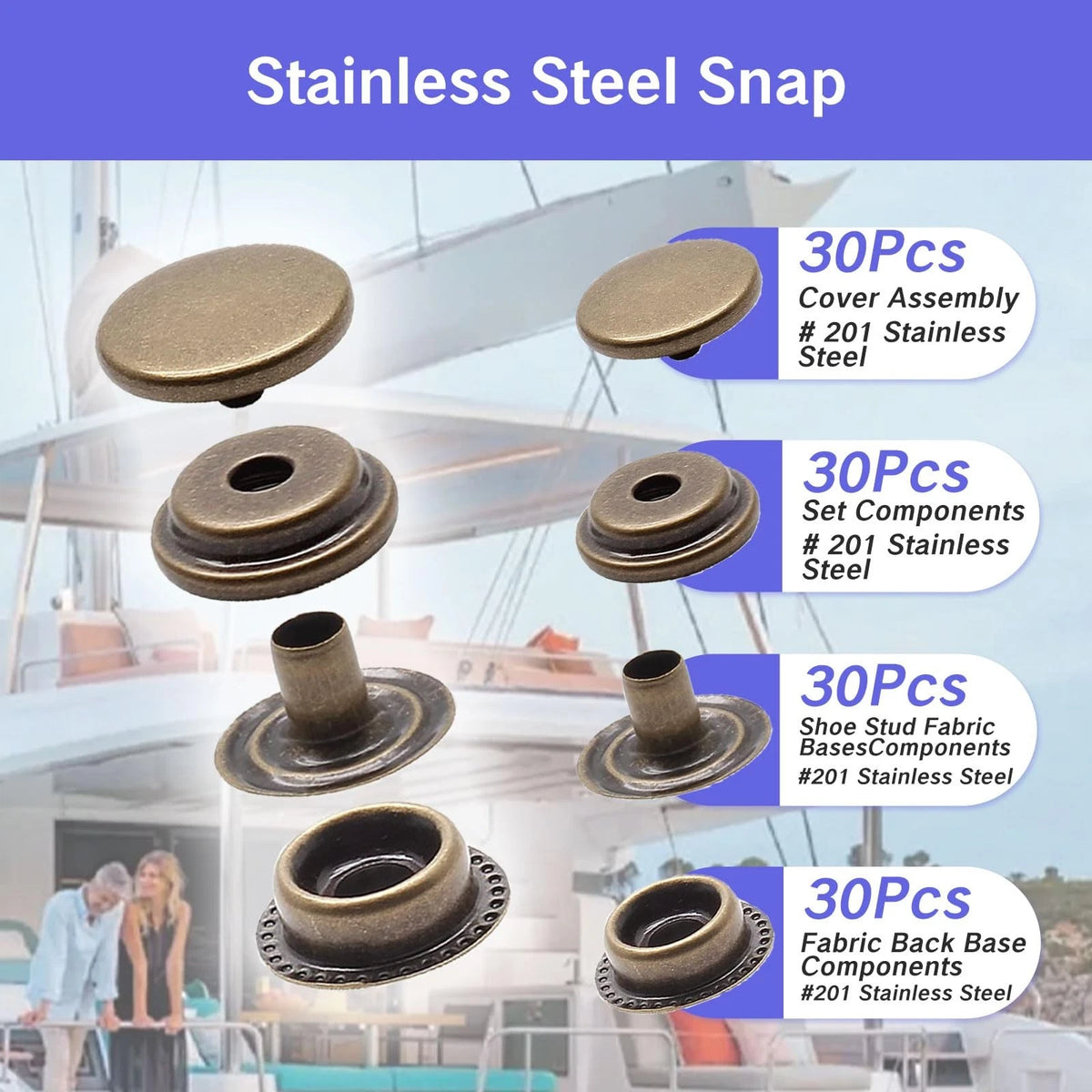 120 pcs Stainless Steel Snap for Marine Grade Boat Canvas (Antique Brass)