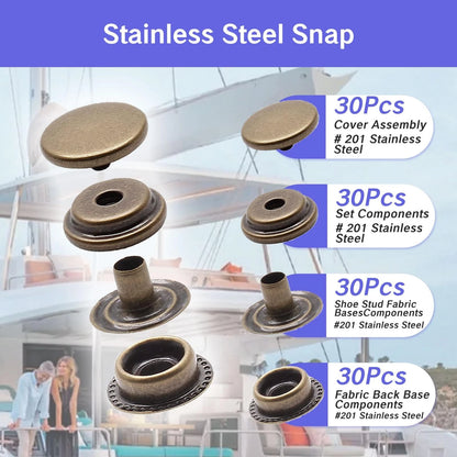 120 pcs Stainless Steel Snap for Marine Grade Boat Canvas (Antique Brass)