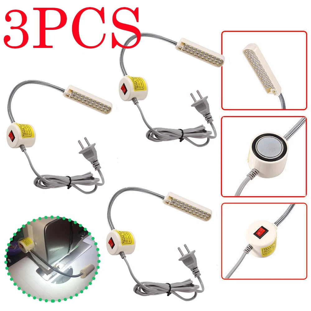 3-Pack 30 LED Gooseneck Sewing Machine Light with Magnetic Base
