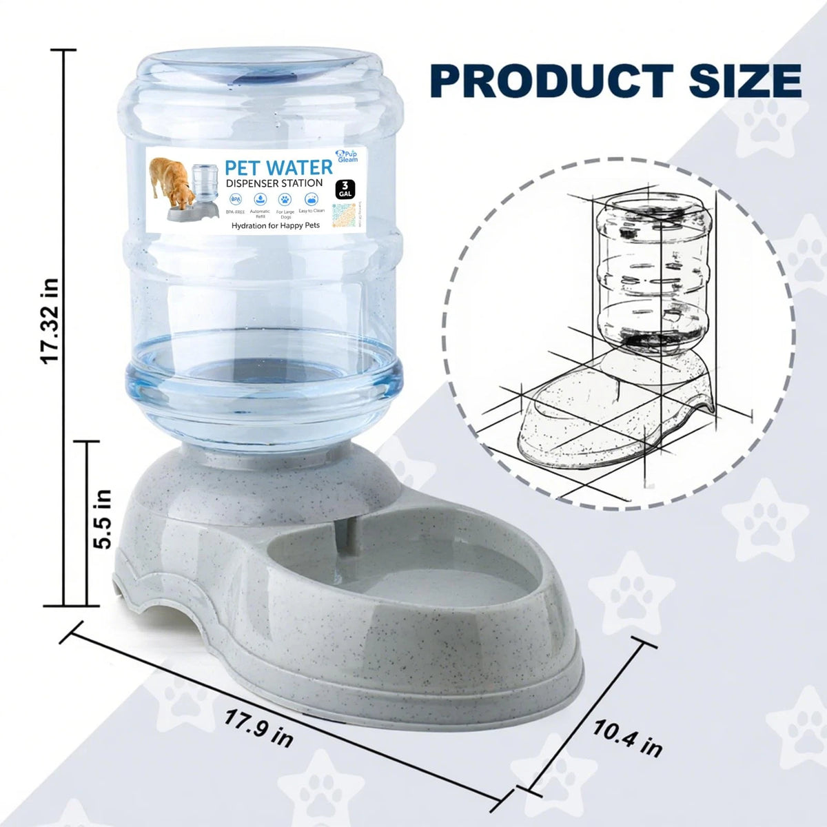 3 Gallon Automatic Gravity Dog Water Dispenser for Large Breeds