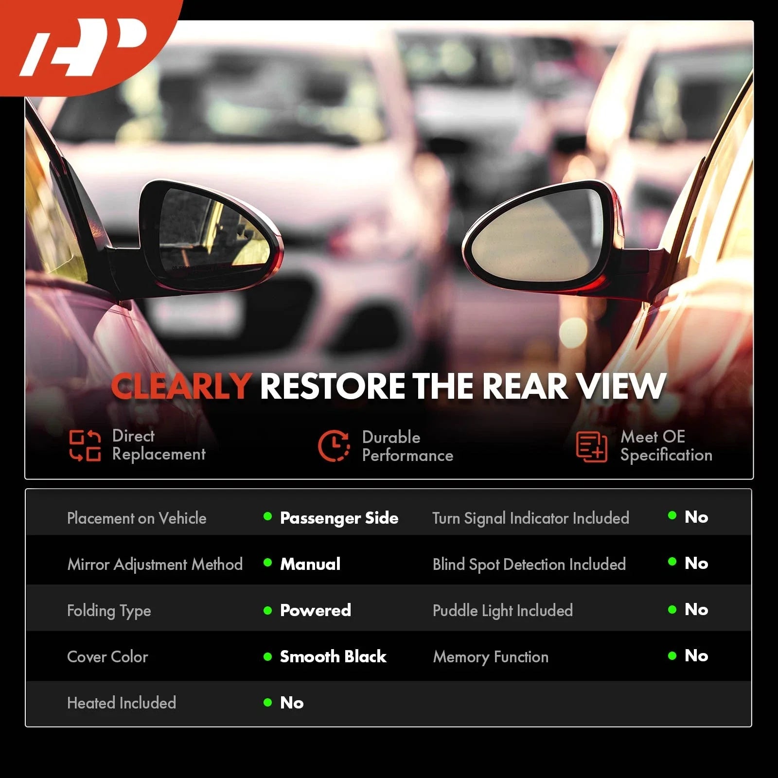 Passenger Mirror for Mitsubishi Lancer (Manual Adjust, Folding)