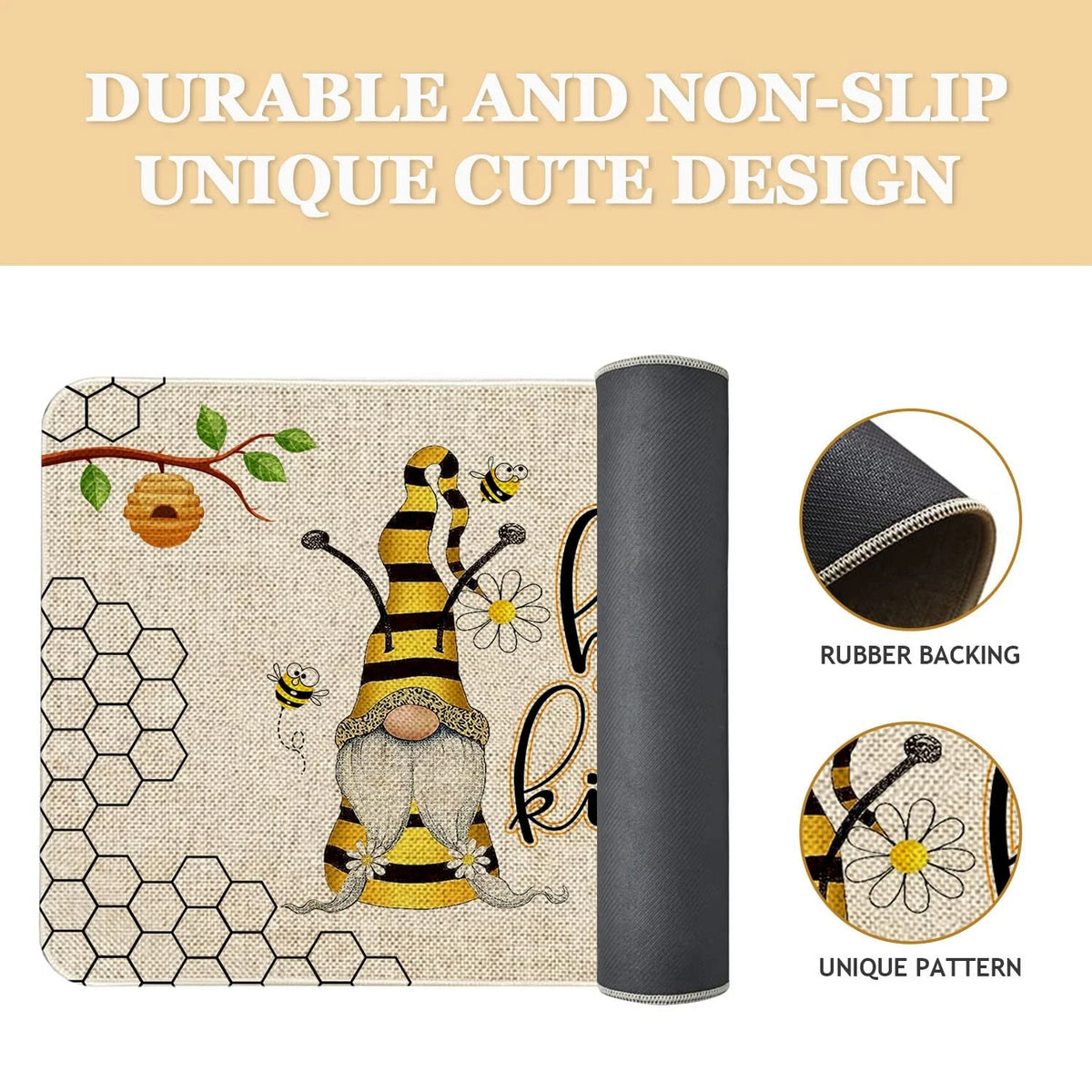 Bee Kind Gnome Doormat 30 x 17 Inch Indoor Outdoor Mat