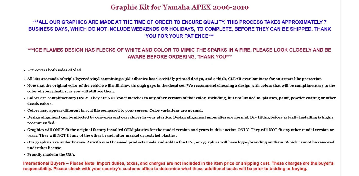 Snowmobile Sled Graphic Decals for Yamaha Apex (2006–2010)
