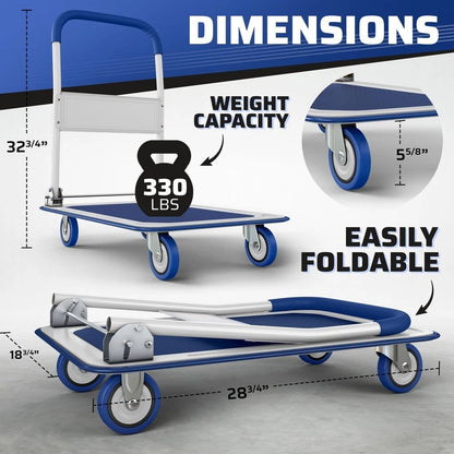 Folding Hand Truck Dolly Cart for Luggage Moving (330lbs Capacity)