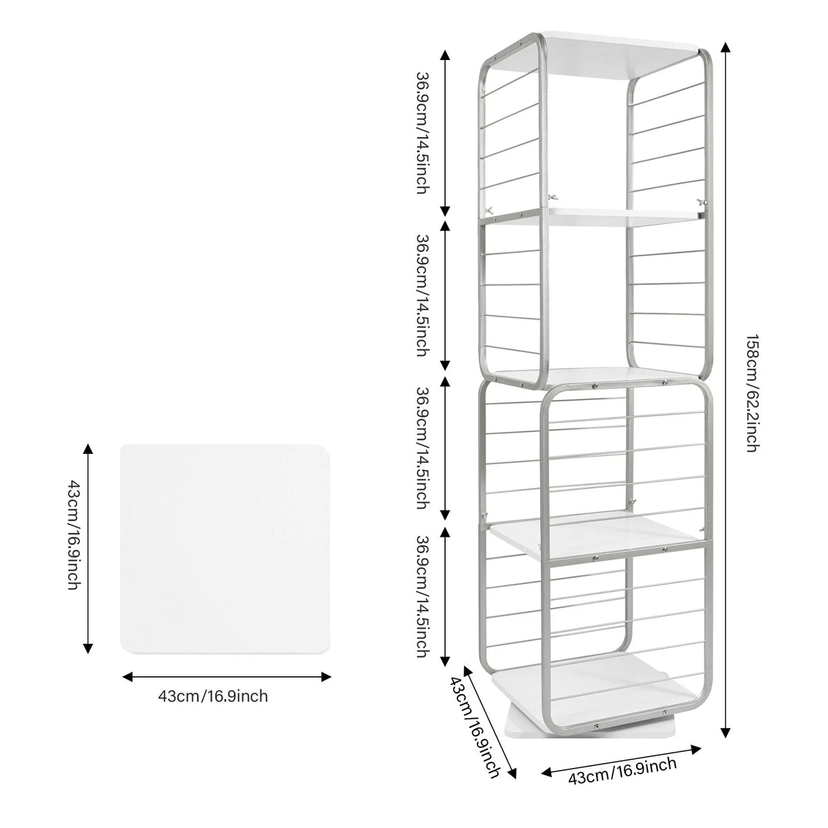 4-Tier Rotating Bookshelf for Bedroom Living (360° Rotating)