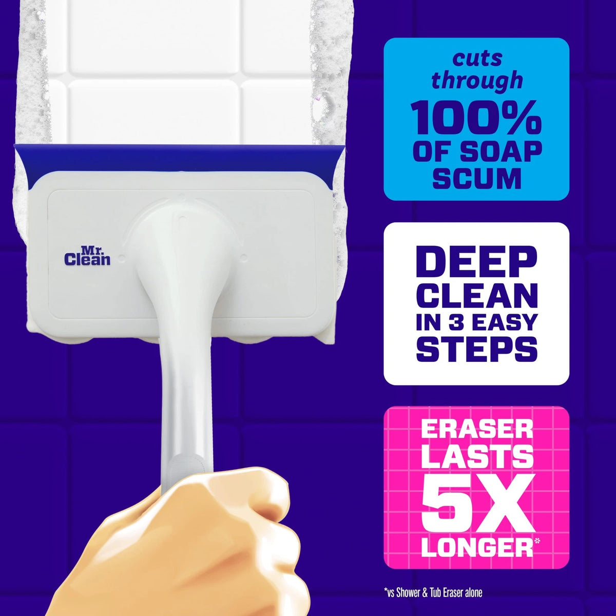 1 Device + 2 Refills Mr. Clean Magic Eraser Shower & Tub Scrubber