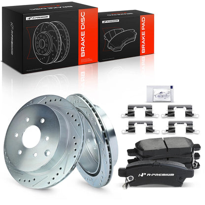 Set of 4 Drilled Brake Rotors & Ceramic Pads for Nissan Frontier (2005–2019) - 680368PER, JBR1164XPR, BP1100C