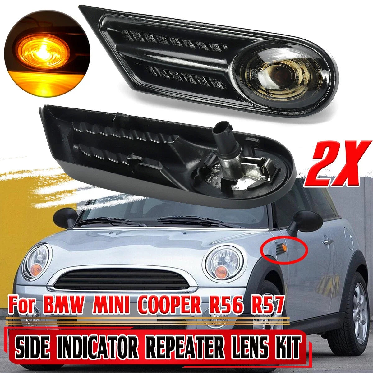 2X Amber Side Indicator Repeater Lights for BMW Mini Cooper R56 R57 (2007–2013)