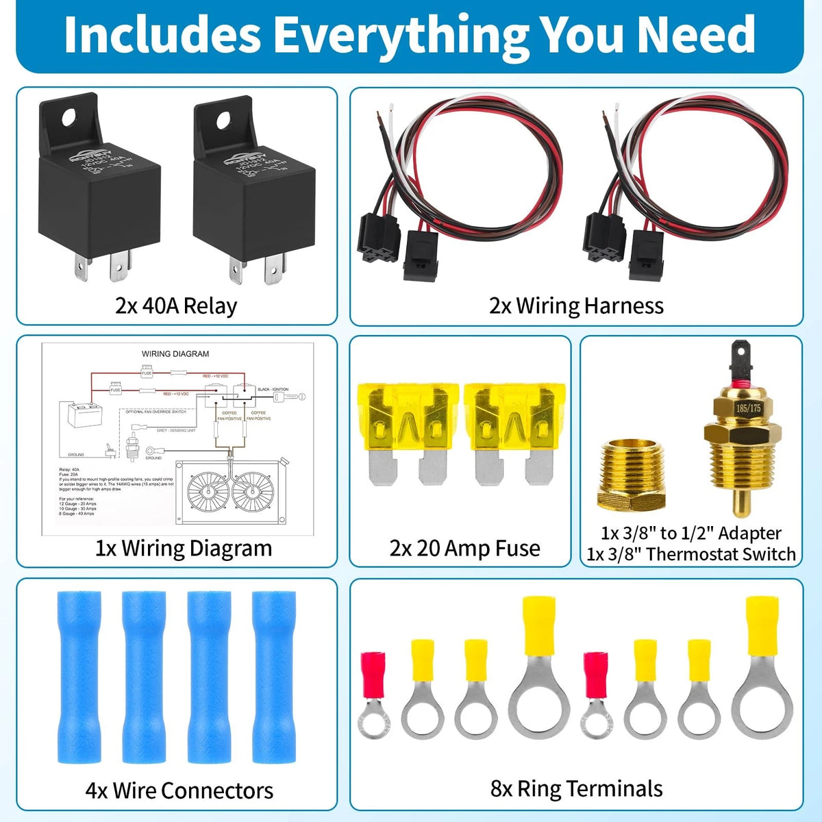 Dual Electric Fan Relay Kit for Automotive (40 AMP)