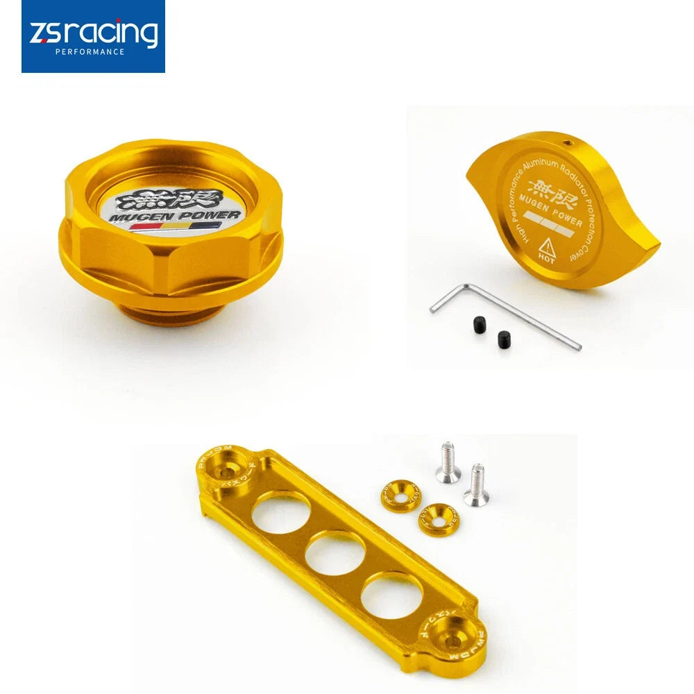 JDM Billet Oil Filler Cap + Radiator Cap + Battery Tie Down for Honda Civic
