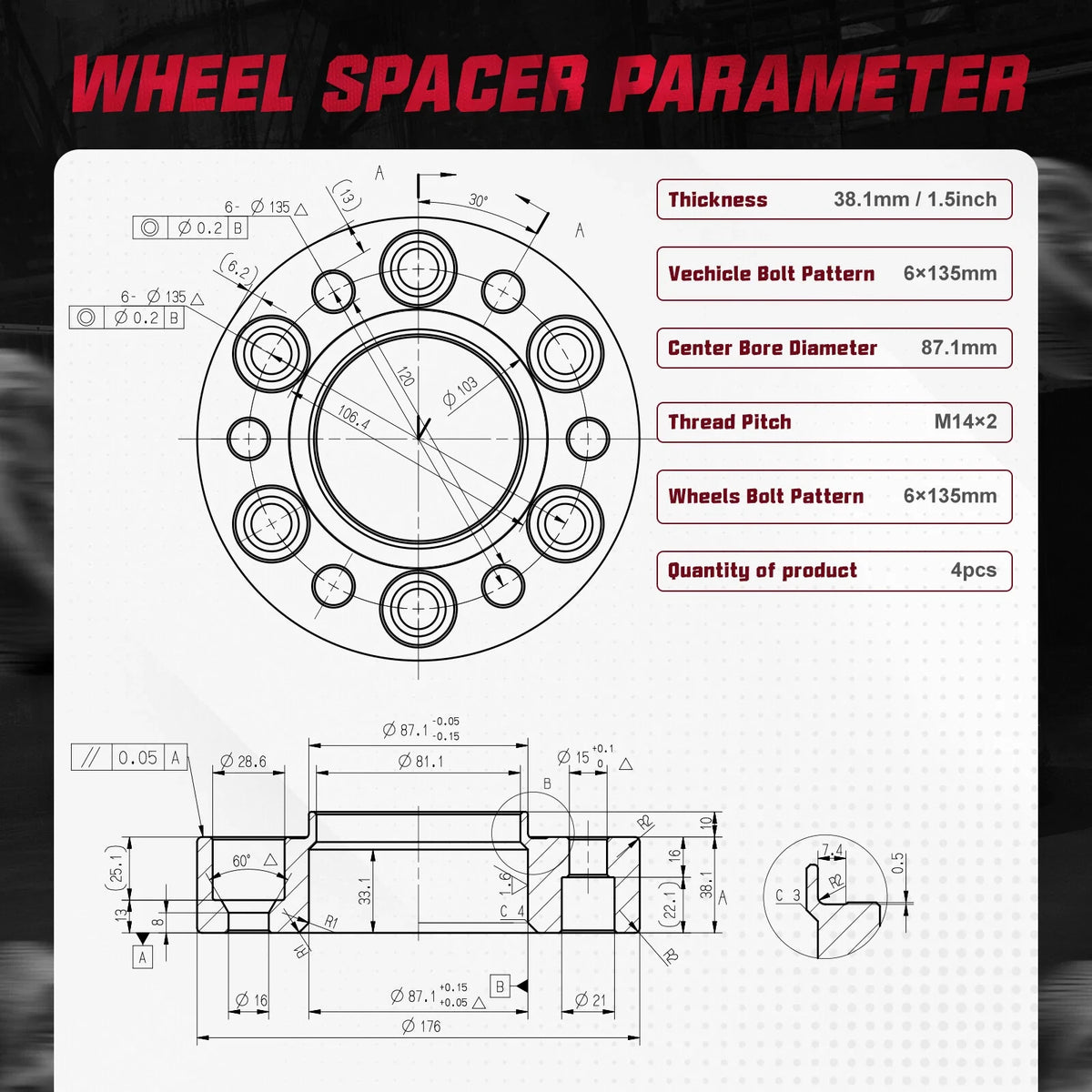 4X 1.5 Inch Hubcentric Wheel Spacer M14x2 for Ford Expedition (2003–2014)