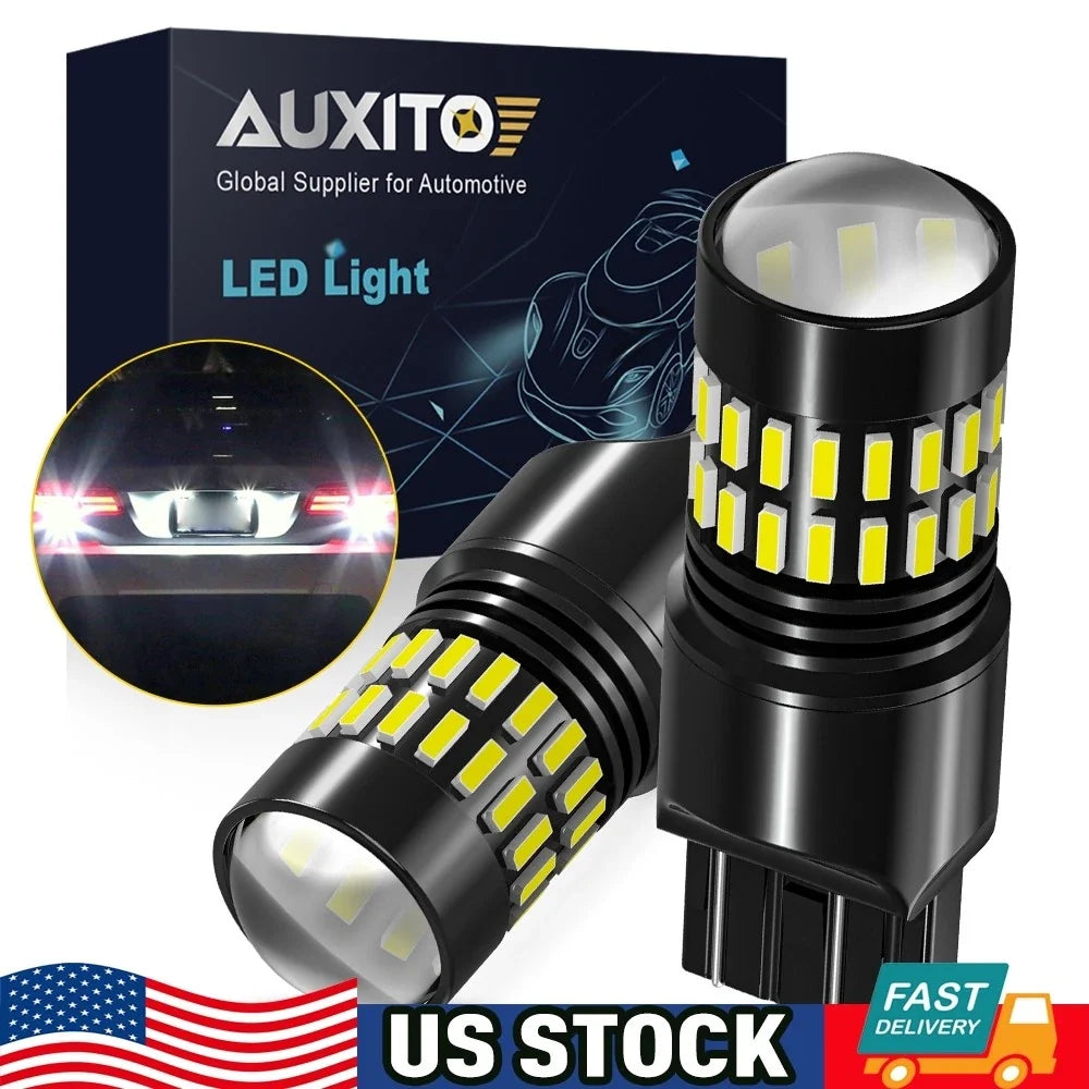 Set of 2 White 7443 7440 LED Brake Tail Turn Signal Reverse Bulbs 2400LM