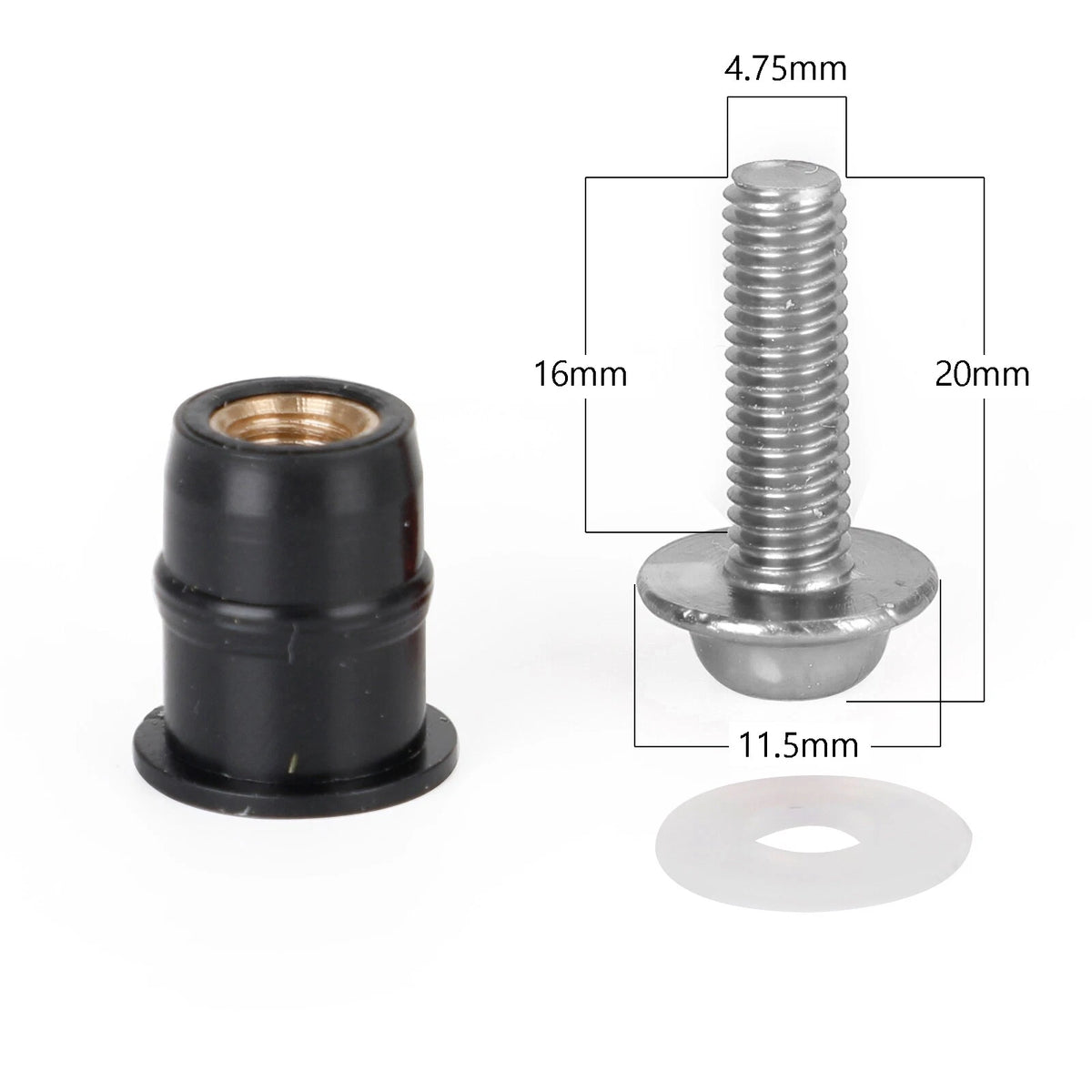 10x Aluminum M5x16mm Screen Bolts Rubber Well Nuts for Yamaha (M525-A071-SIL)