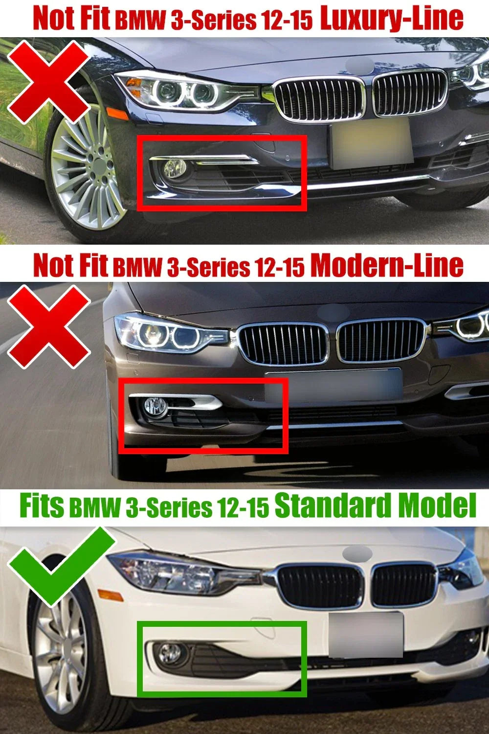 Front Bumper Side Fog Light Grill Trims for BMW 3-Series (2012–2015)