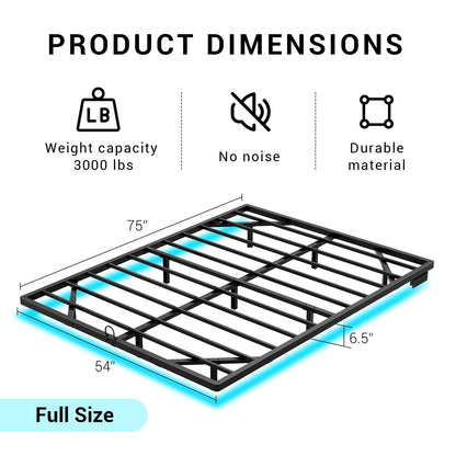 Floating Metal Bed Frame with Smart LED Lights and Charging Station