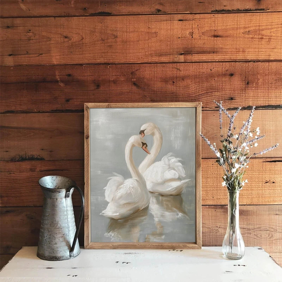 Set of 2 Vintage Swan Canvas Wall Art Prints 10"L x 8"W