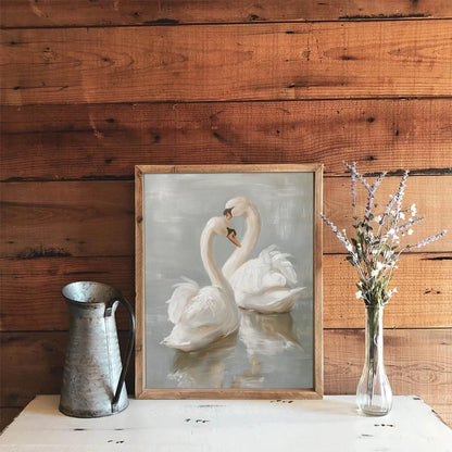 Set of 2 Vintage Swan Canvas Wall Art Prints 10"L x 8"W