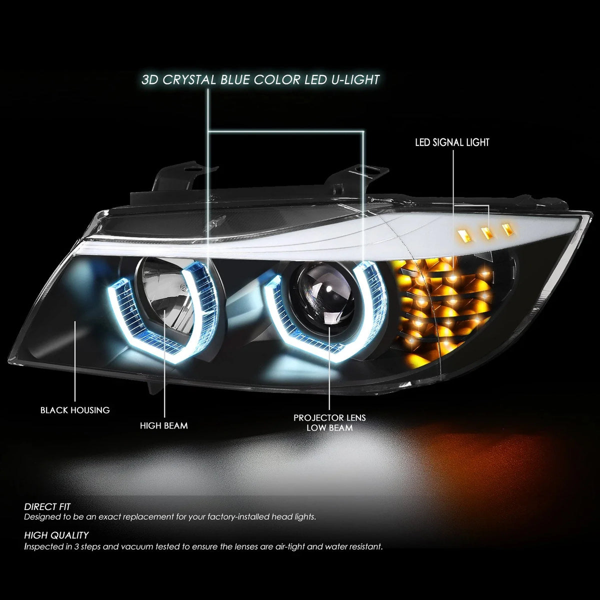 U-Halo Blue LED Headlight Lamps for BMW E90 3-Series (2006–2008)