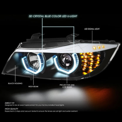 U-Halo Blue LED Headlight Lamps for BMW E90 3-Series (2006–2008)