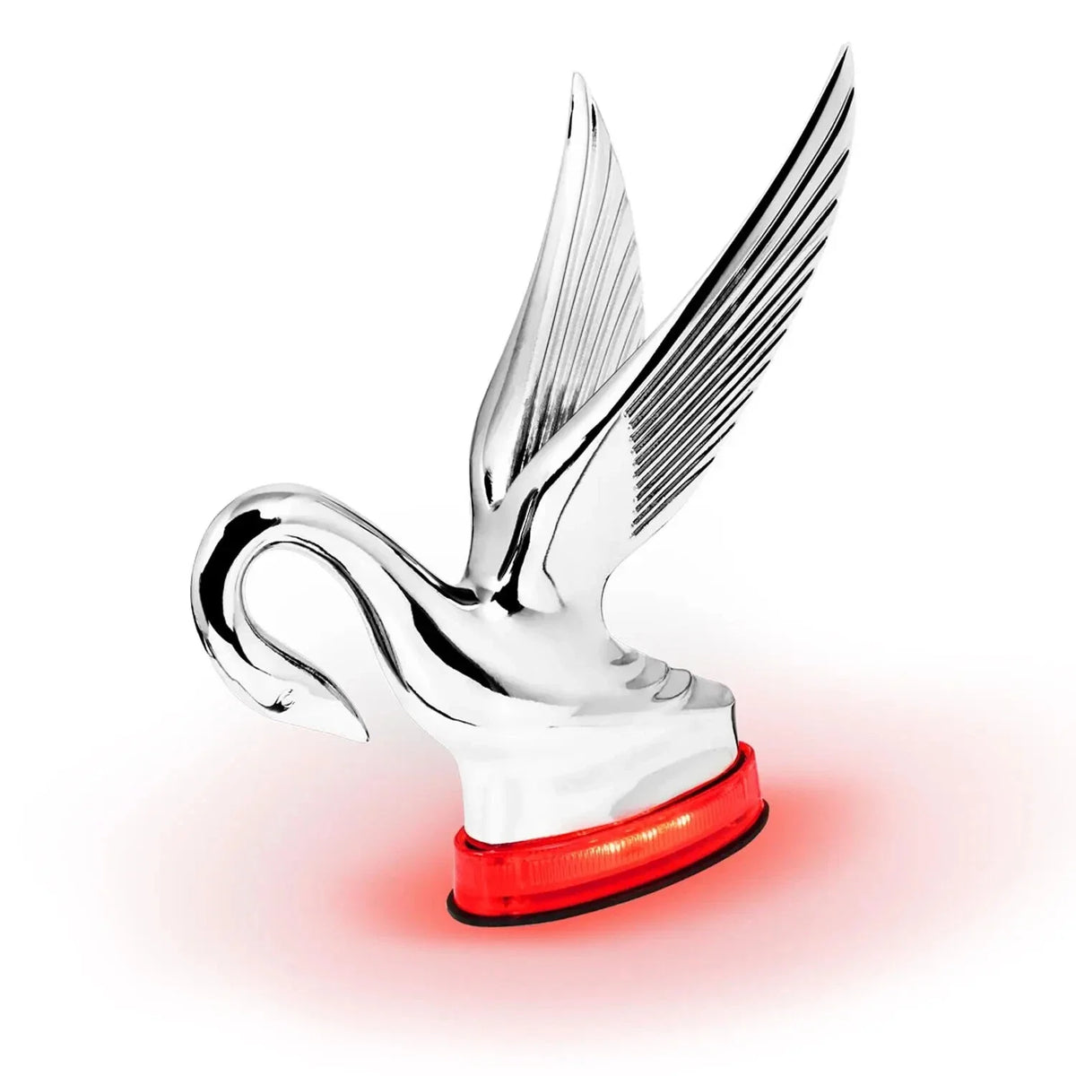 Chrome Classic Swan Hood Ornament with Red LED for Universal Fit (2000–2025)