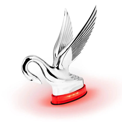 Chrome Classic Swan Hood Ornament with Red LED for Universal Fit (2000–2025)