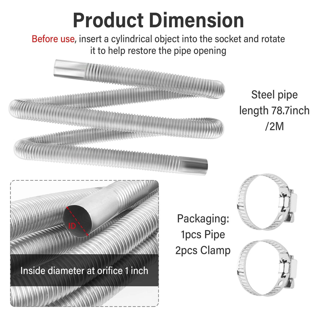 1" ID Stainless Steel Diesel Heater Exhaust Pipe for (78.7")