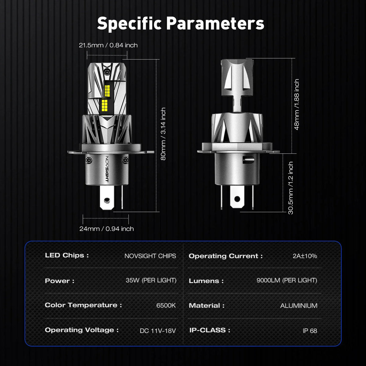 2X H4 LED Headlight Bulbs 9003 HB2 6500K 70W 18000LM for