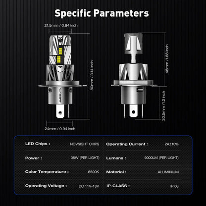 2X H4 LED Headlight Bulbs 9003 HB2 6500K 70W 18000LM for