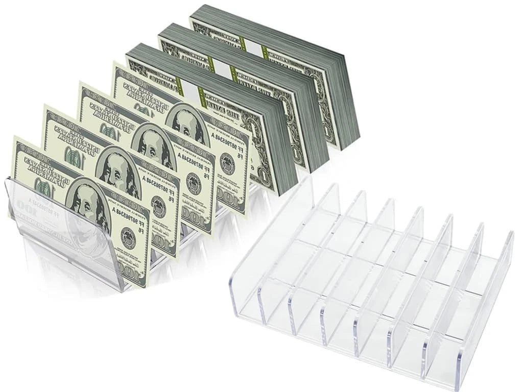 2X Acrylic Money Organizer Cash Trays with 7 Section Dividers