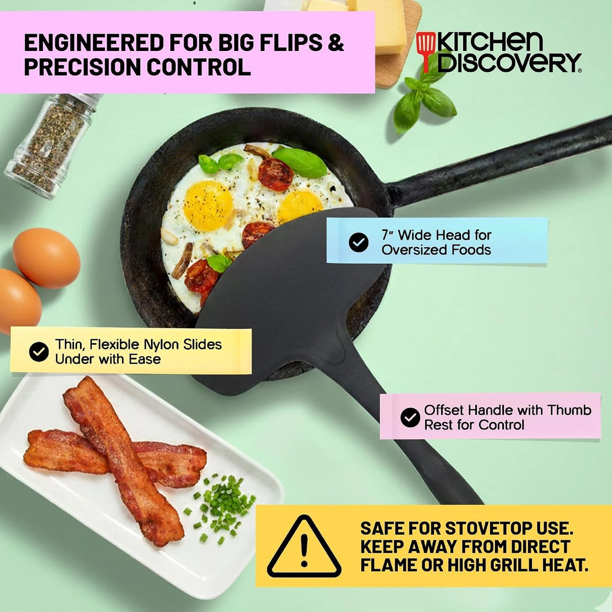 7 Inch Wide Flexible Spatula for Egg Flipper Pancake Turner