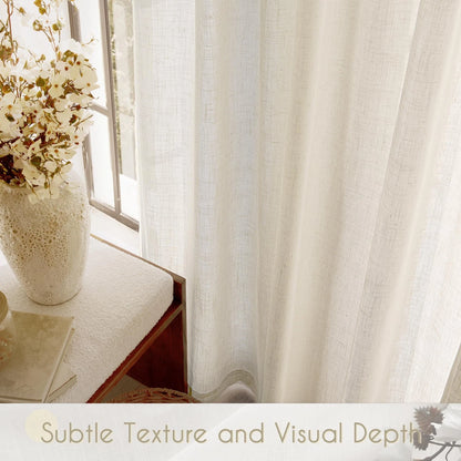 Faux Linen Beige Curtains 63" for Living Room (Rustic Farmhouse Style)