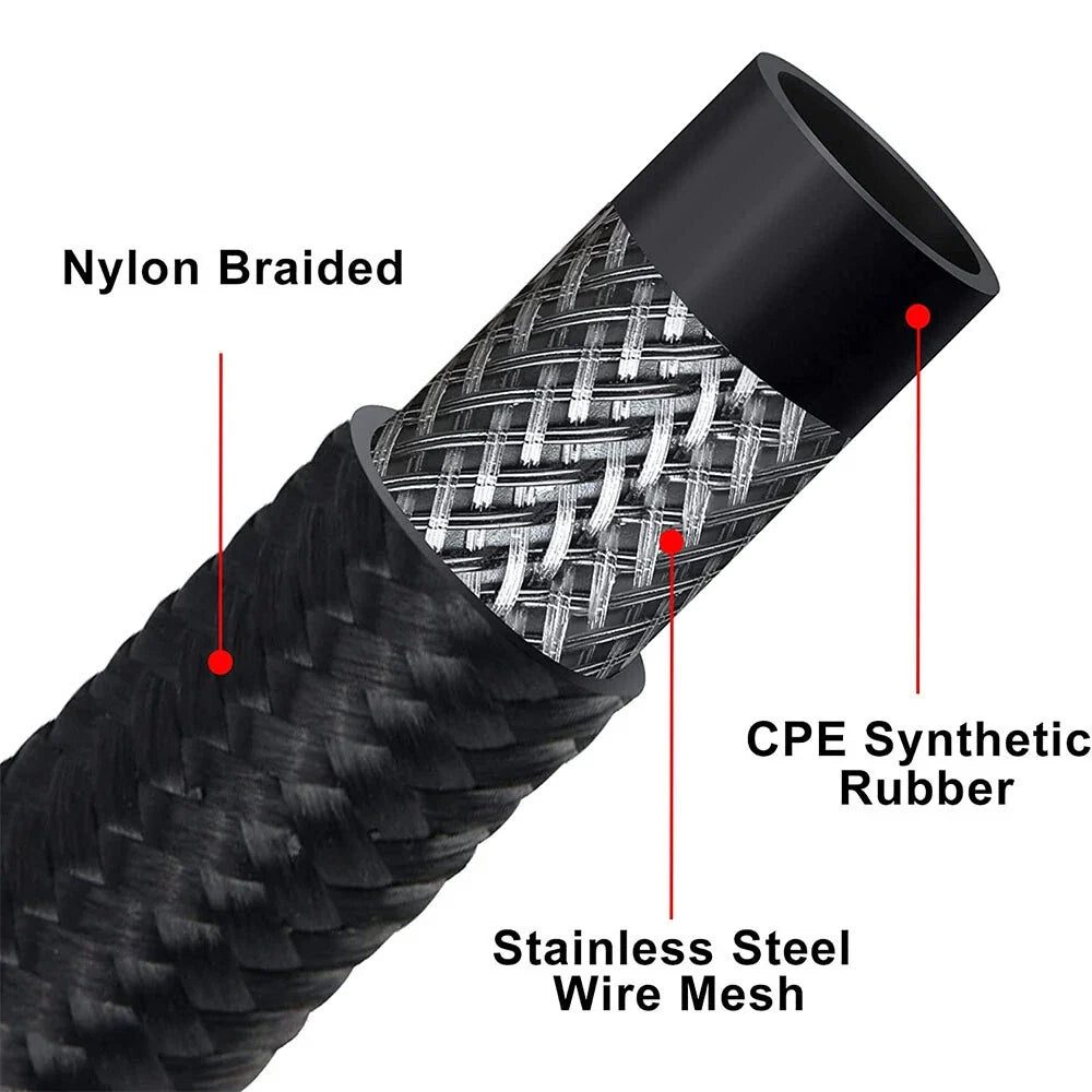 10FT AN8 Black Nylon Braided Fuel Line with Swivel End Fittings