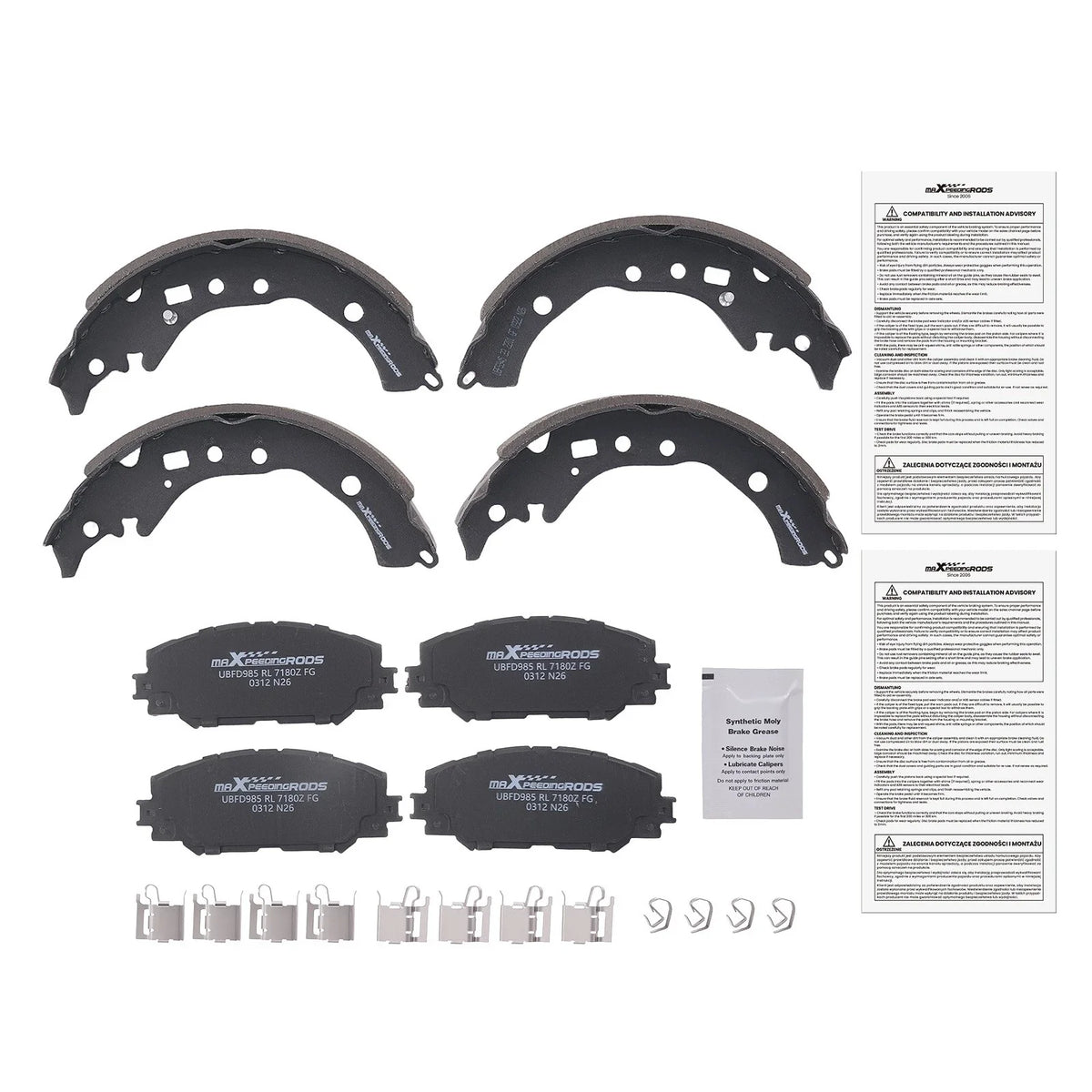Front Ceramic Brake Pads & Rear Shoes Kit for Scion xD (2008–2014), Toyota Corolla (2009–2019)