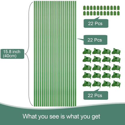 22 Pcs Plant Stakes with Clips, 15.8 Inches Bendable Green