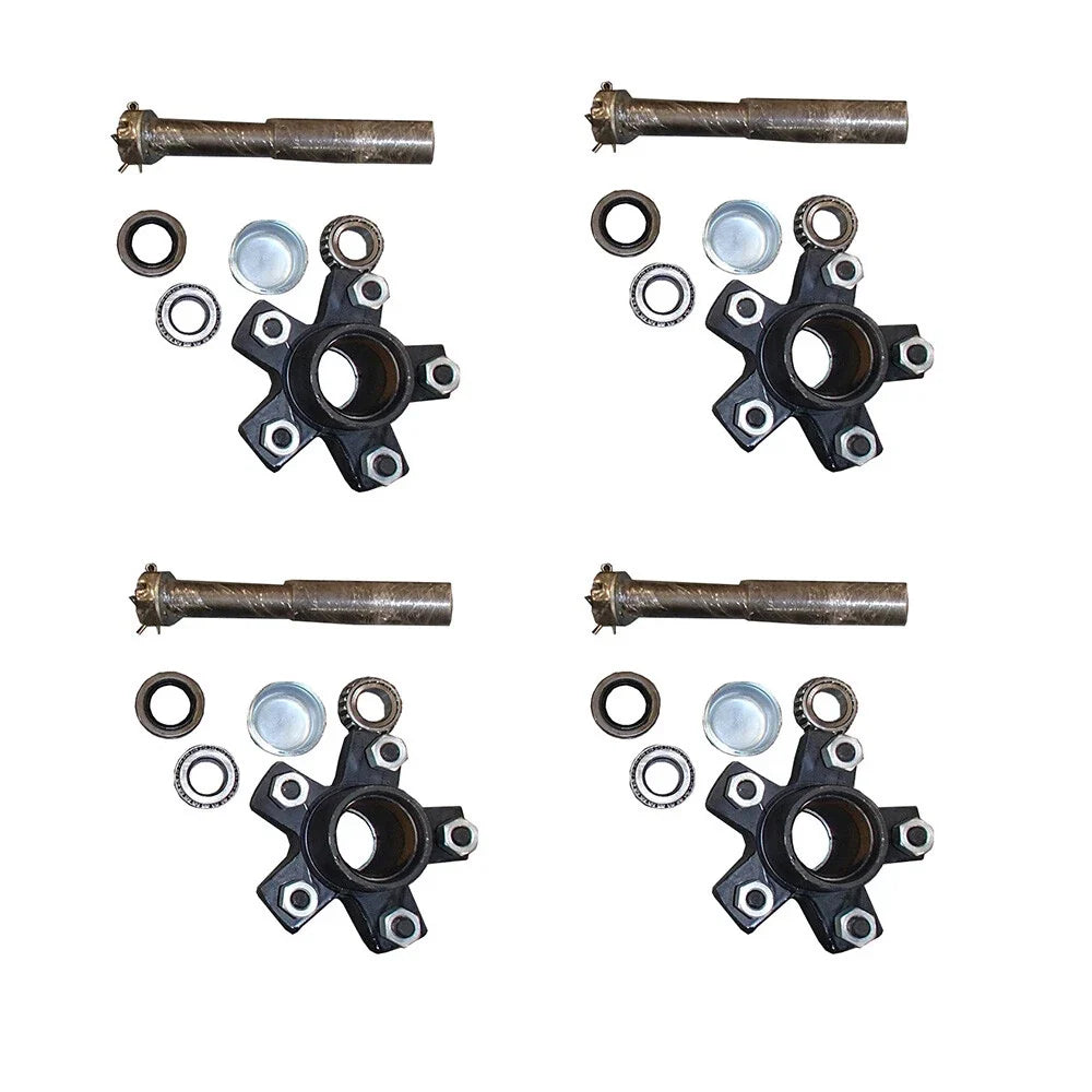 Set of 4 Trailer Axle Hub Spindle Kits 5 on 4.5" 1" Round 2000 lb 008-259-05
