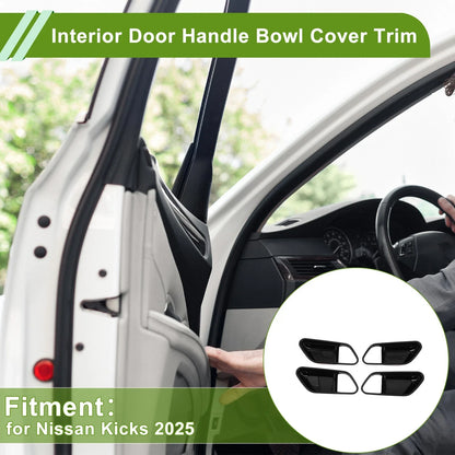Set of 4 Interior Door Handle Bowl Cover Trim for Nissan Kicks (2025) Black ABS