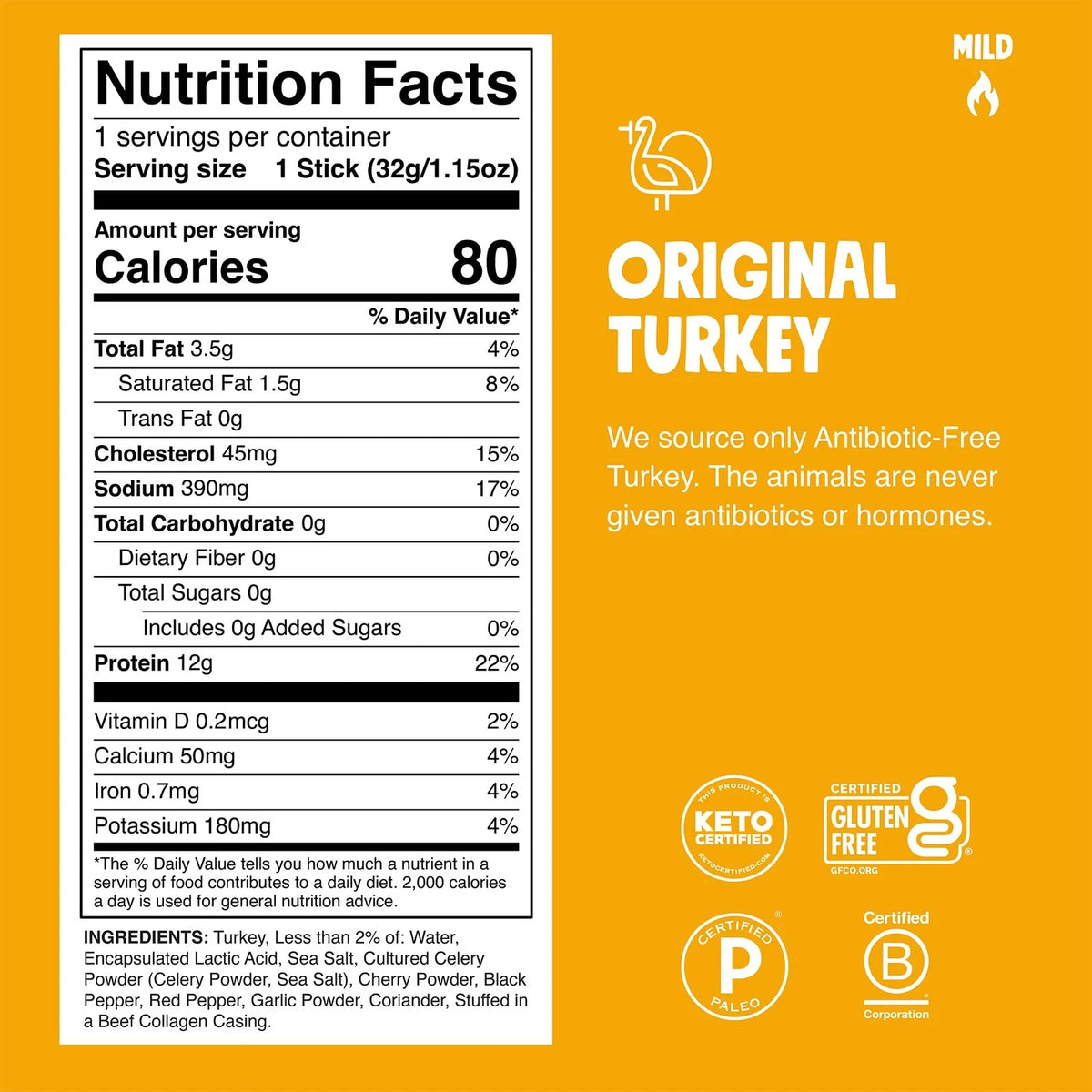 Chomps Original Turkey Jerky Meat Snack Sticks (Pack of 10)