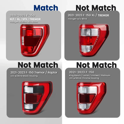 Set of 2 Halogen Tail Lights for Ford F-150 XL/XLT/STX/TREMOR (2021–2023)
