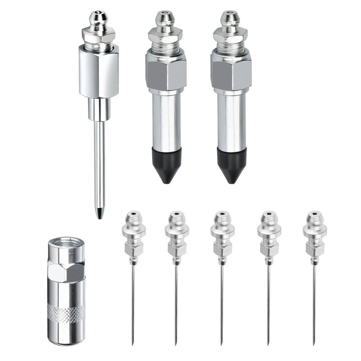 9-Piece Grease Gun Needle Nozzle Kit with Rubber Adapter Fitting